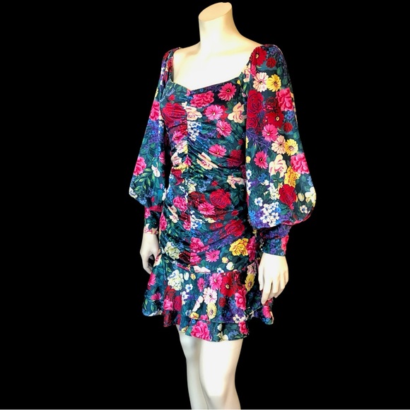 ROCOCO SAND Floral On or Off the Shoulder Ruched Mini Dress S - Picture 5 of 10